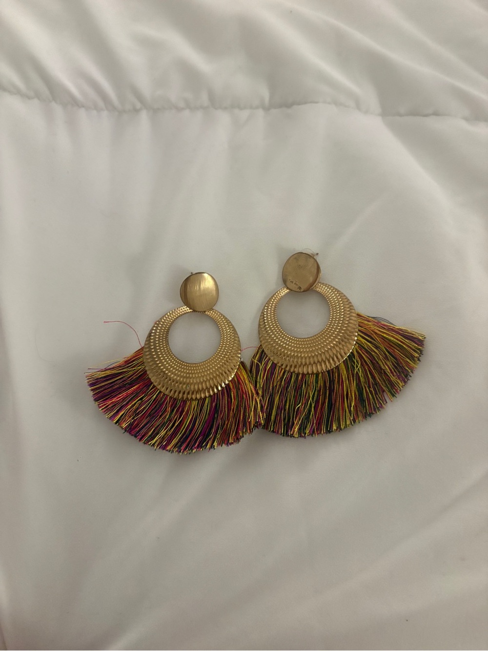 Gold-Tone Multicolor Fringe Statement Earrings